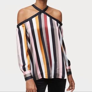 Beautiful off the shoulder striped  halter blouse